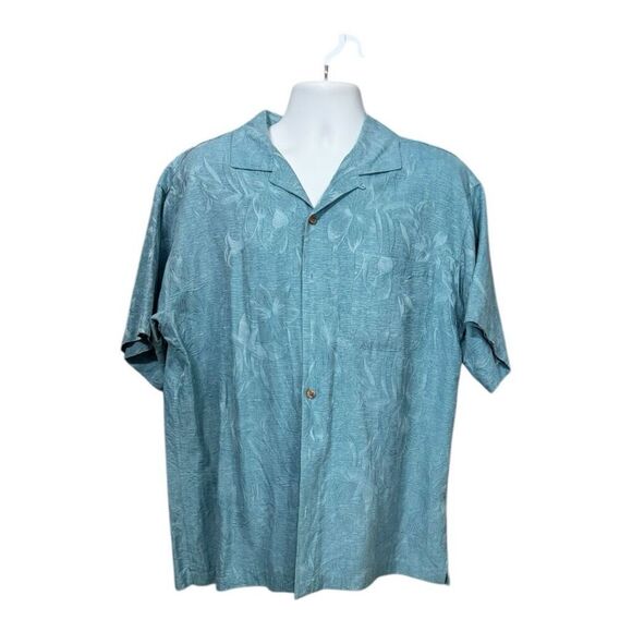 Island Shores Men's greenWashable Silk Palm Print Button Up Shirt Size XL - Picture 1 of 7